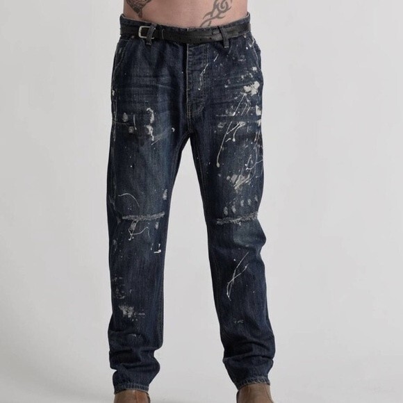 One Teaspoon Mens Jeans 32 R RELAXED TAPERED COWBOY MR GOLDS Revolve Artsy Dark - Picture 16 of 16
